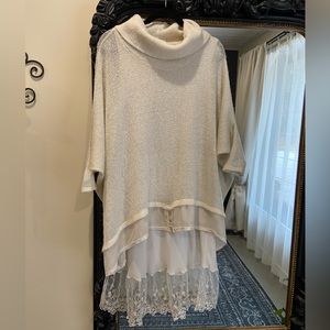 2 piece oversized knit sweater with embroidered dress slip